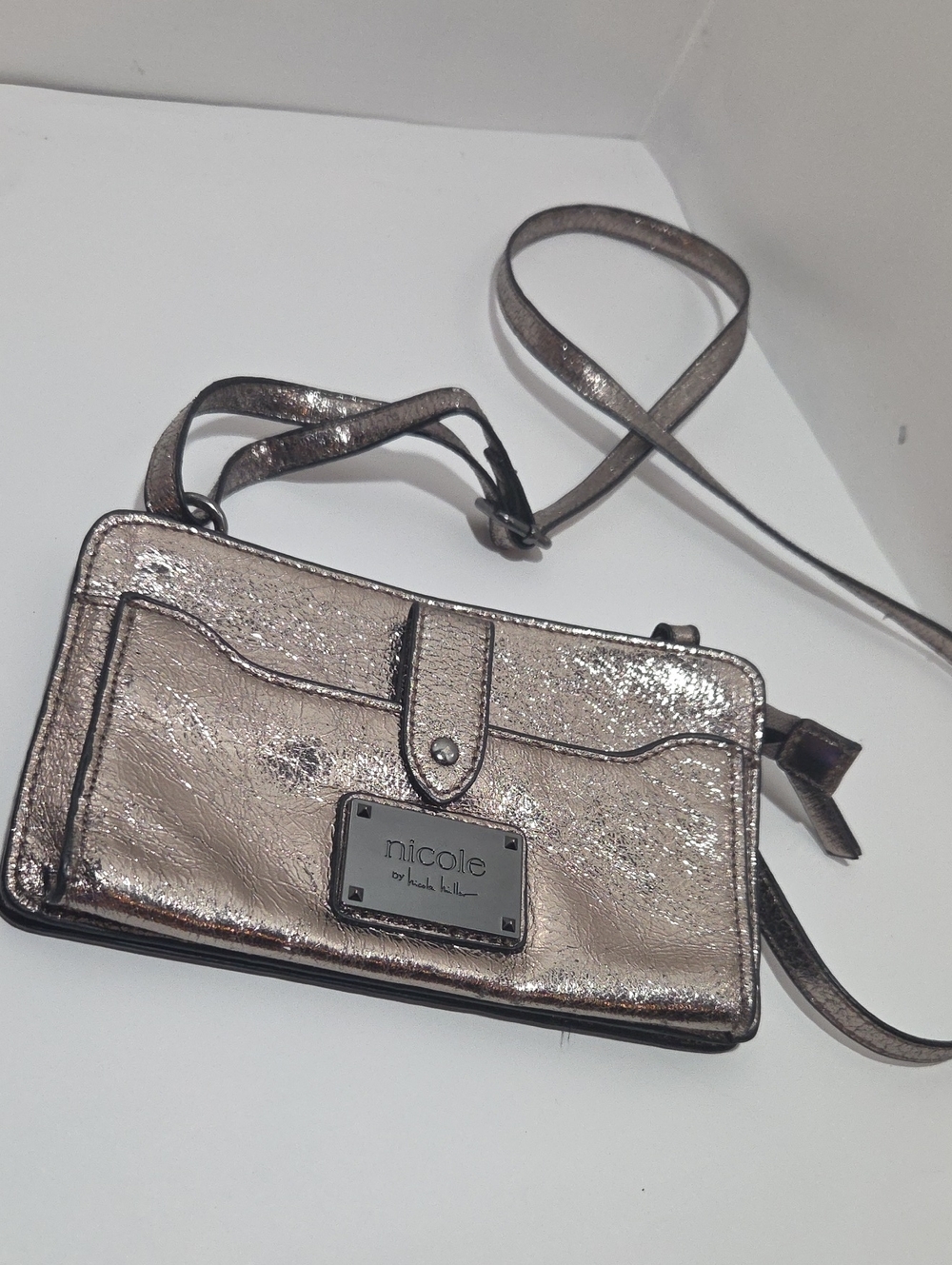 Nicole by Nicole Miller Metallic Rose Gold Crossbody Wallet